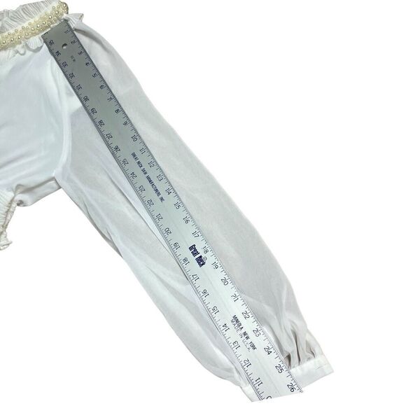 ZARA TOP WMNS XS WHITE PEARL COLLAR CHIFFON BLOUSE PLEATED - Picture 8 of 10